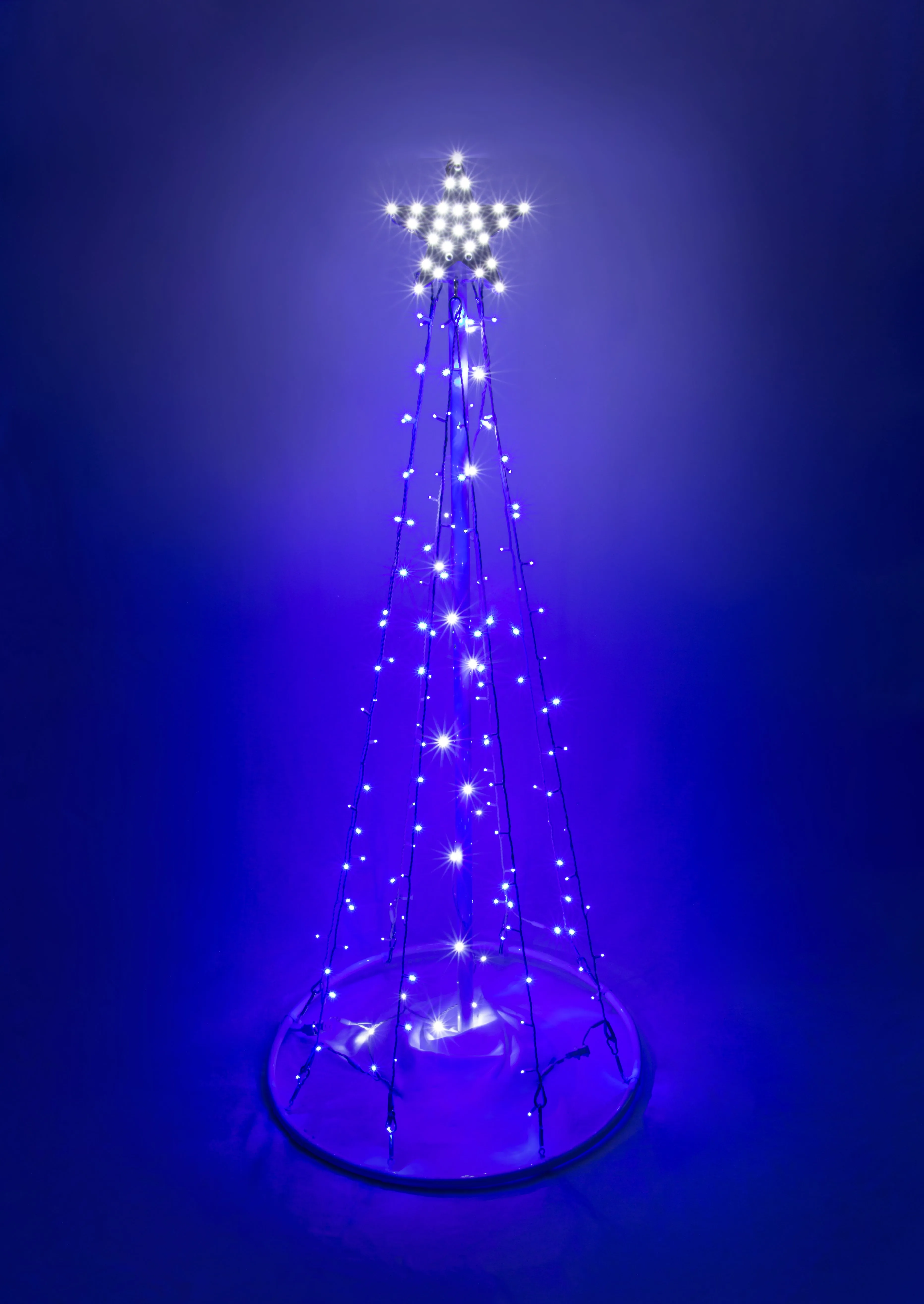 Outdoor LED Lighted Christmas Tree with a White Base and Green Tree Lights