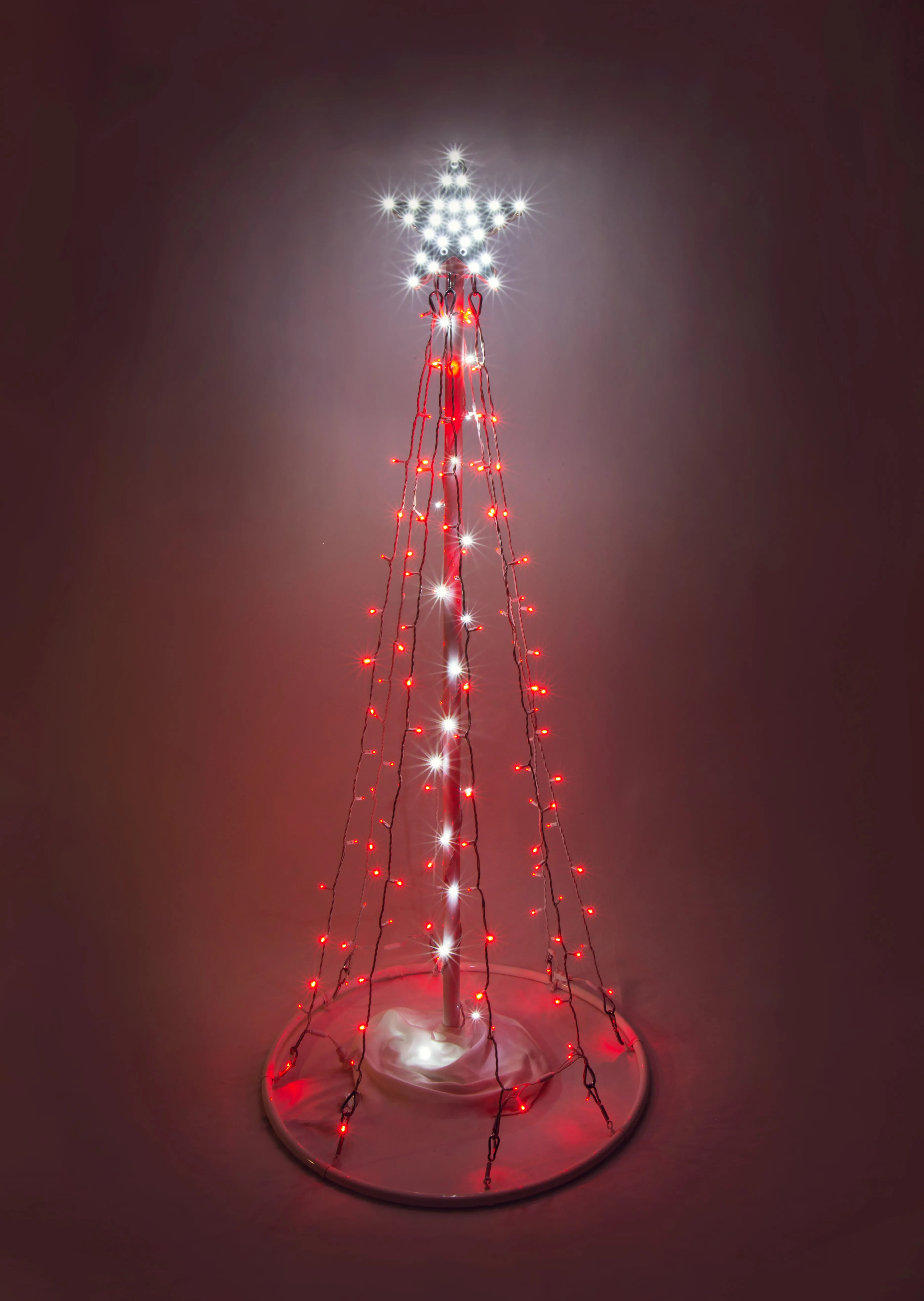 Outdoor LED Lighted Christmas Tree with a White Base and Red Tree Lights