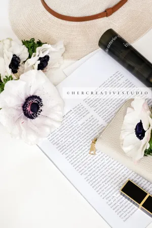 Panama Hat, Anemone & Magazine, Styled Image