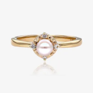 Pearl Brilliance Diamond Halo Ring Yellow Gold