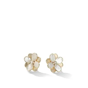 Petali Collection 18K Yellow Gold and White Mother of Pearl Flower Stud Earrings
