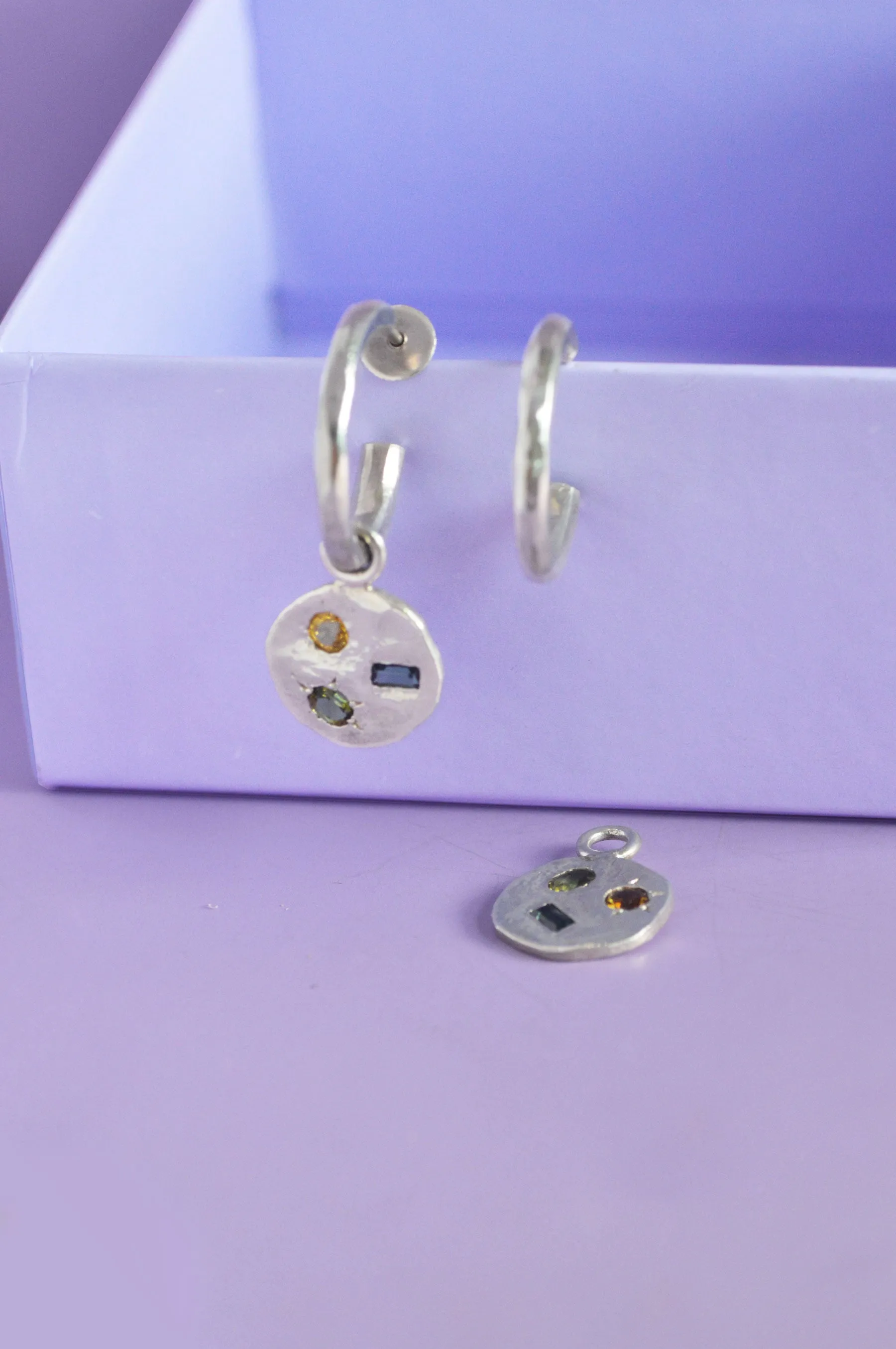 Pickles Charm Spinel ,Tourmaline & Zircon Silver Earring 724-2
