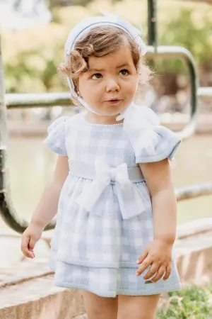 PREORDER "Nora" Baby Blue Gingham Knit Dress & Bloomers