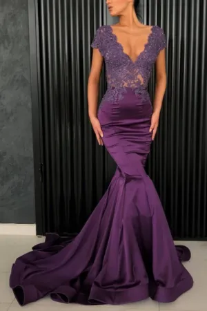 Purple Mermaid Mother of the Bride Lace Dresses with Sleeves