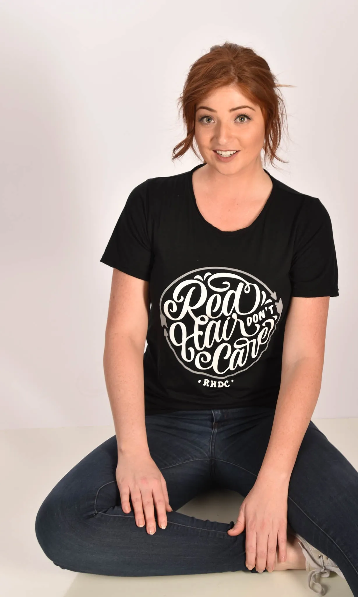 Red Hair Don't Care Circle Raw Neck Unisex Tee