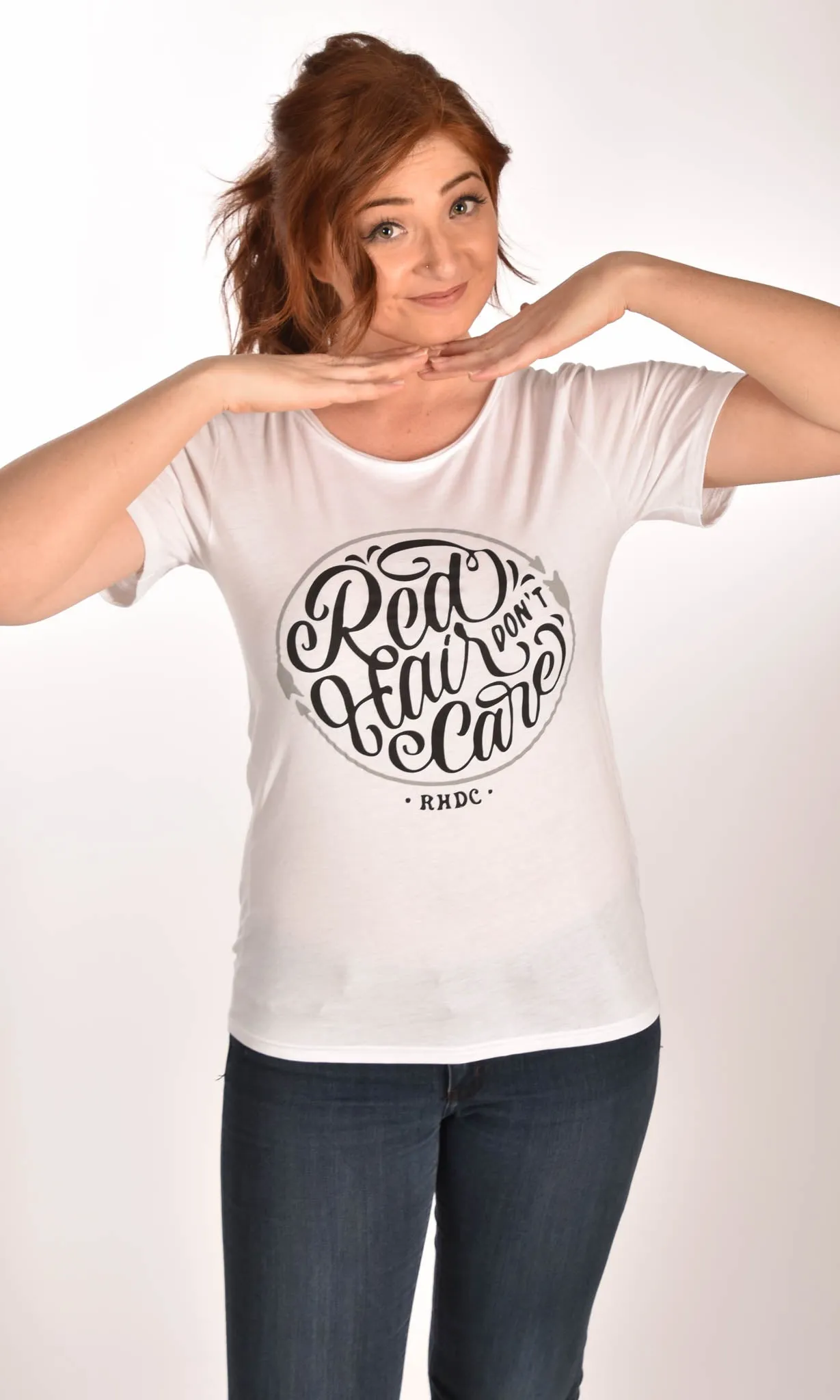 Red Hair Don't Care Circle Raw Neck Unisex Tee