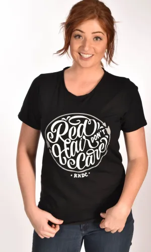 Red Hair Don't Care Circle Raw Neck Unisex Tee