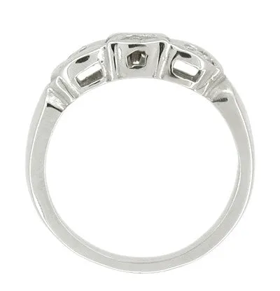 Retro Moderne Filigree Scalloped Diamond Wedding Band in White Gold