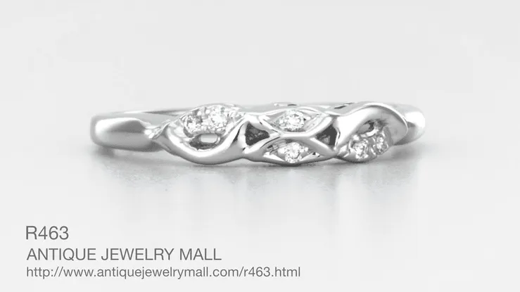 Retro Moderne Filigree Scalloped Diamond Wedding Band in White Gold