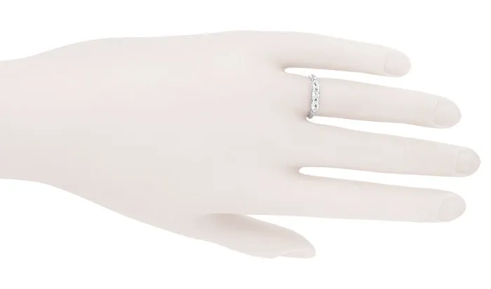 Retro Moderne Filigree Scalloped Diamond Wedding Band in White Gold