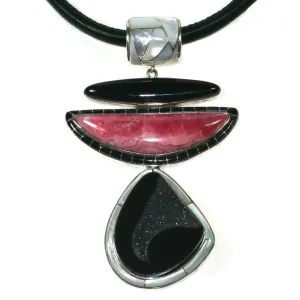 Rhodochrosite and Black Druzy Pendant