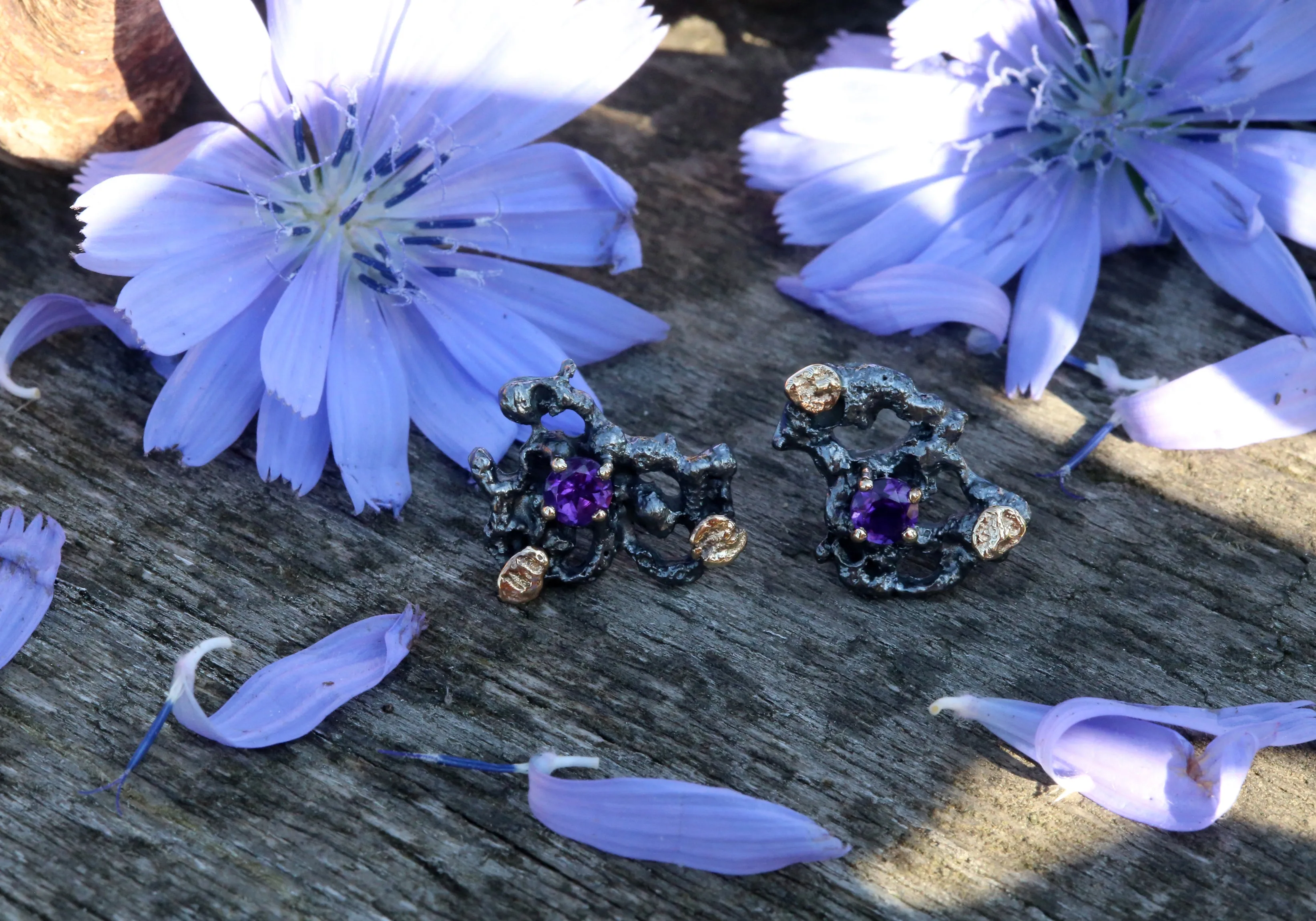 Scoria Earrings with Amethyst