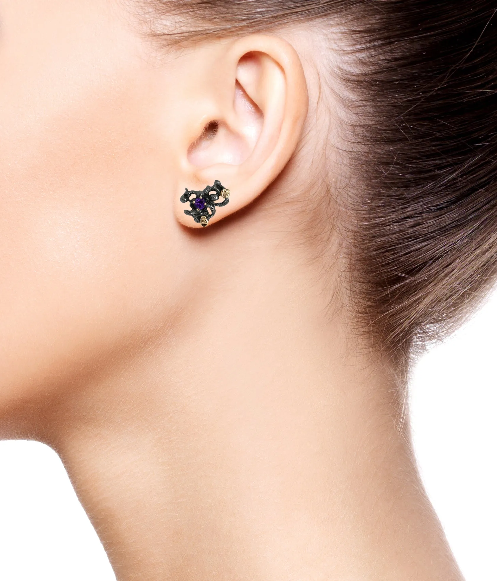 Scoria Earrings with Amethyst