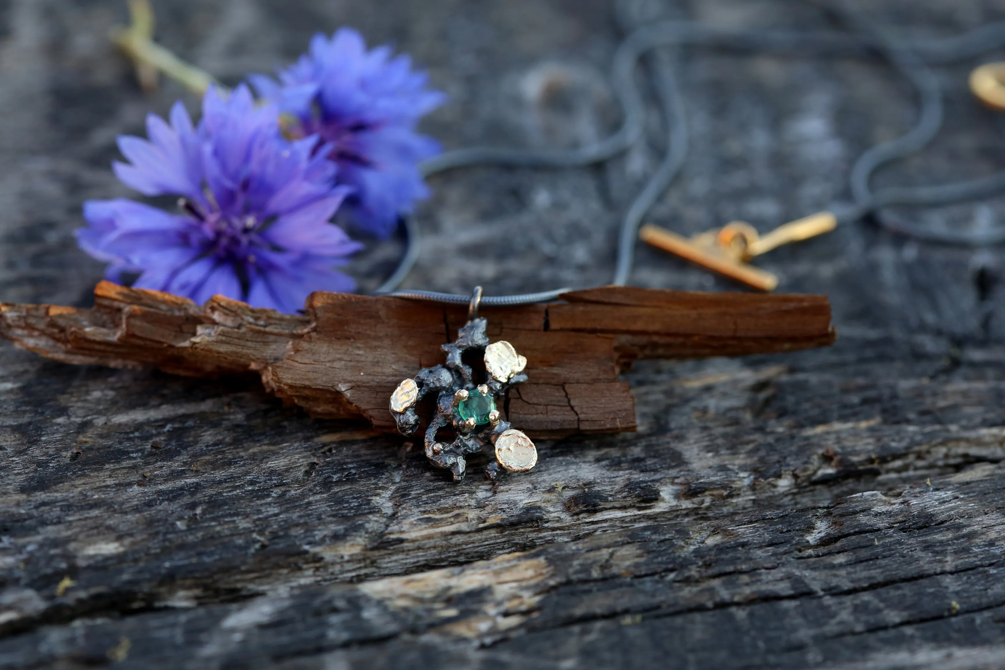 Scoria Necklace with Emerald