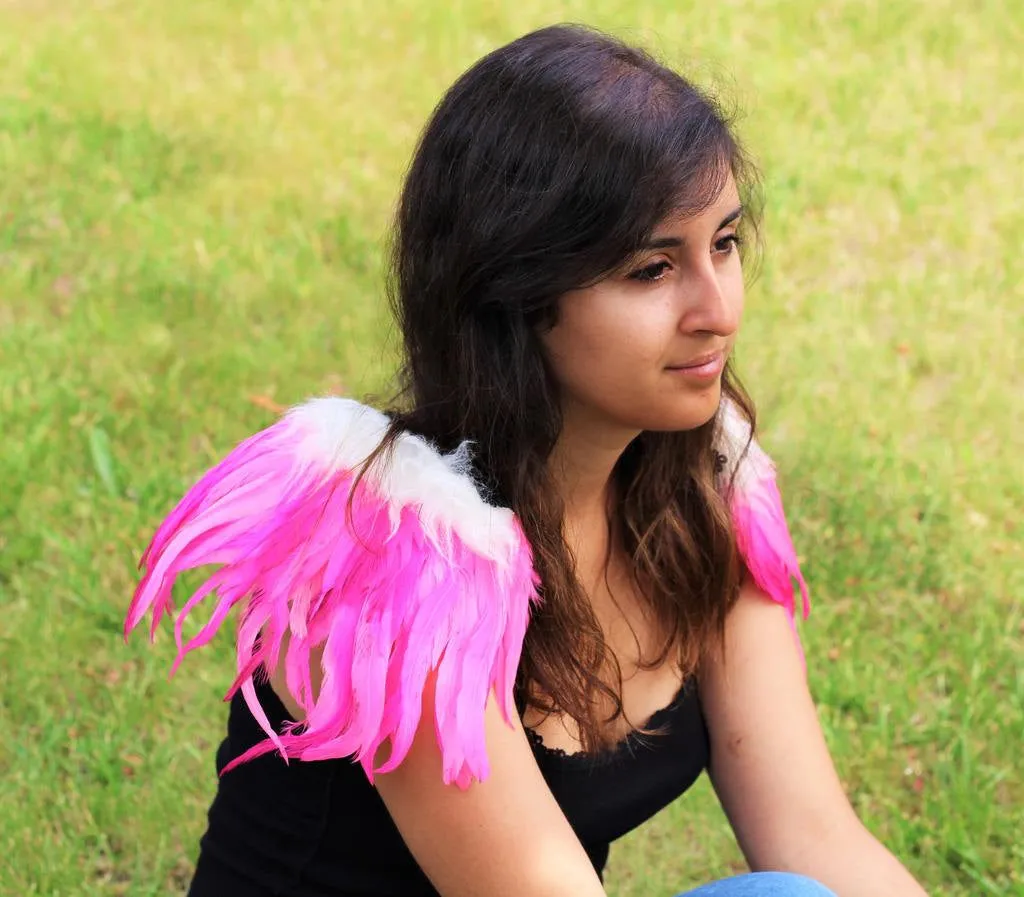 Shoulder Wings feathers: pink  and white