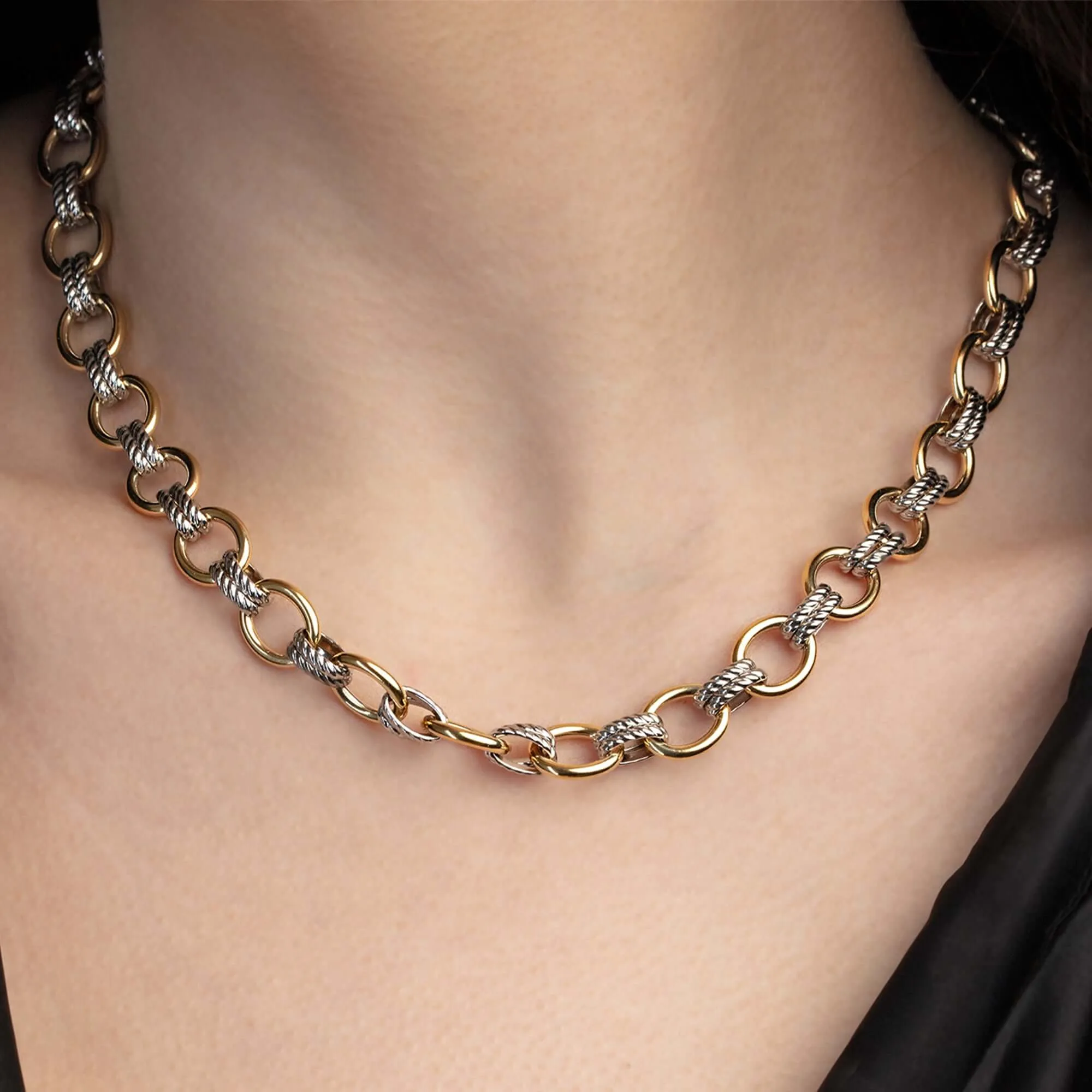 Silver & 18K Gold Cable Doppia Link Chain Necklace