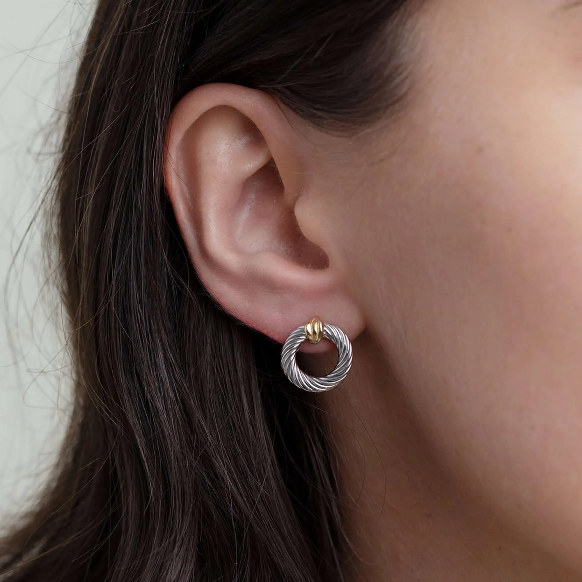 Silver & 18K Gold Oval Cable Stud Earrings