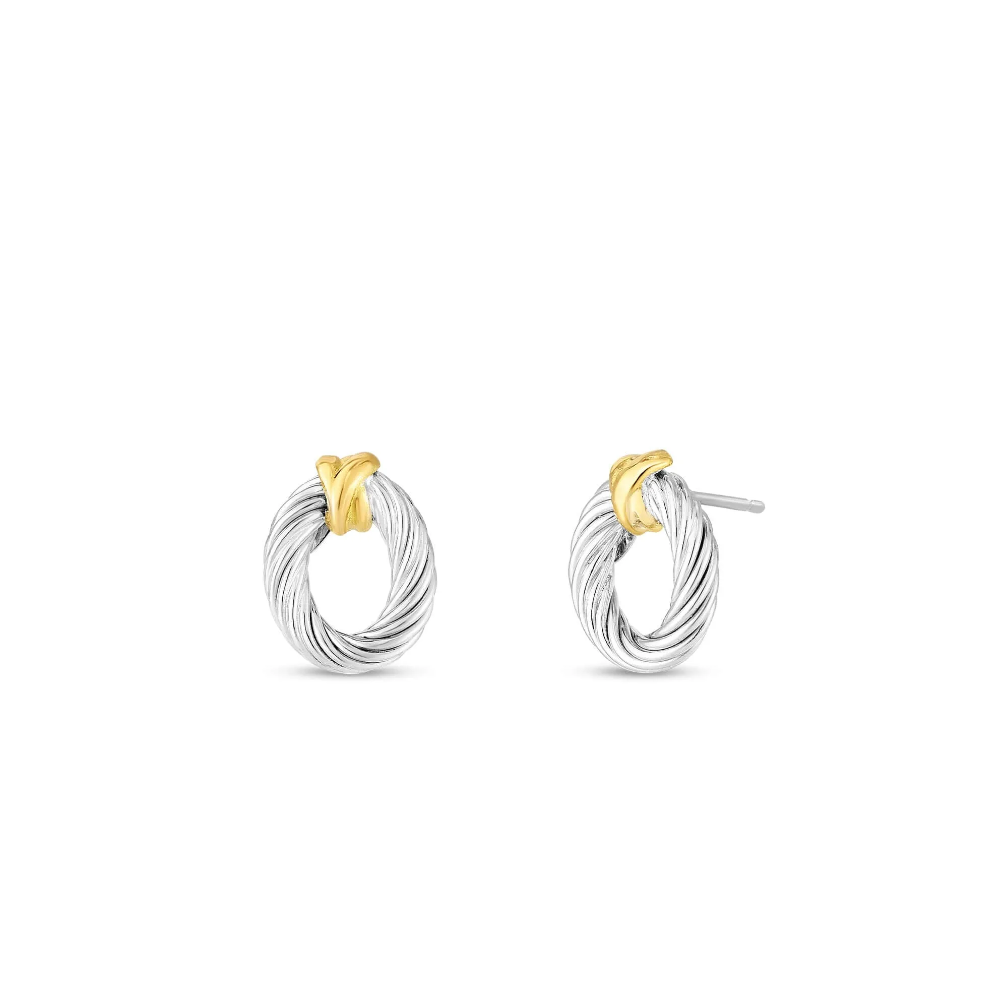 Silver & 18K Gold Oval Cable Stud Earrings