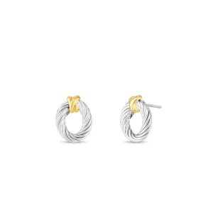 Silver & 18K Gold Oval Cable Stud Earrings