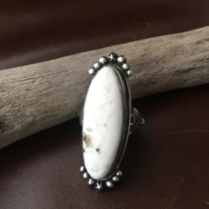 Simple Long White Buffalo Turquoise Sterling Ring Signed Bobby Johnson Size 6.5