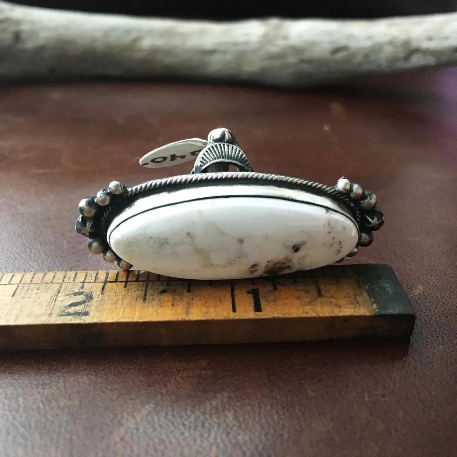 Simple Long White Buffalo Turquoise Sterling Ring Signed Bobby Johnson Size 6.5