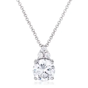 Simple Rhodium Plated 9mm Clear CZ Pendant