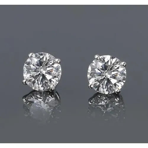 Simple Round Stud Earring Natural Earth Mined Diamond White Gold 14K 2 Carats