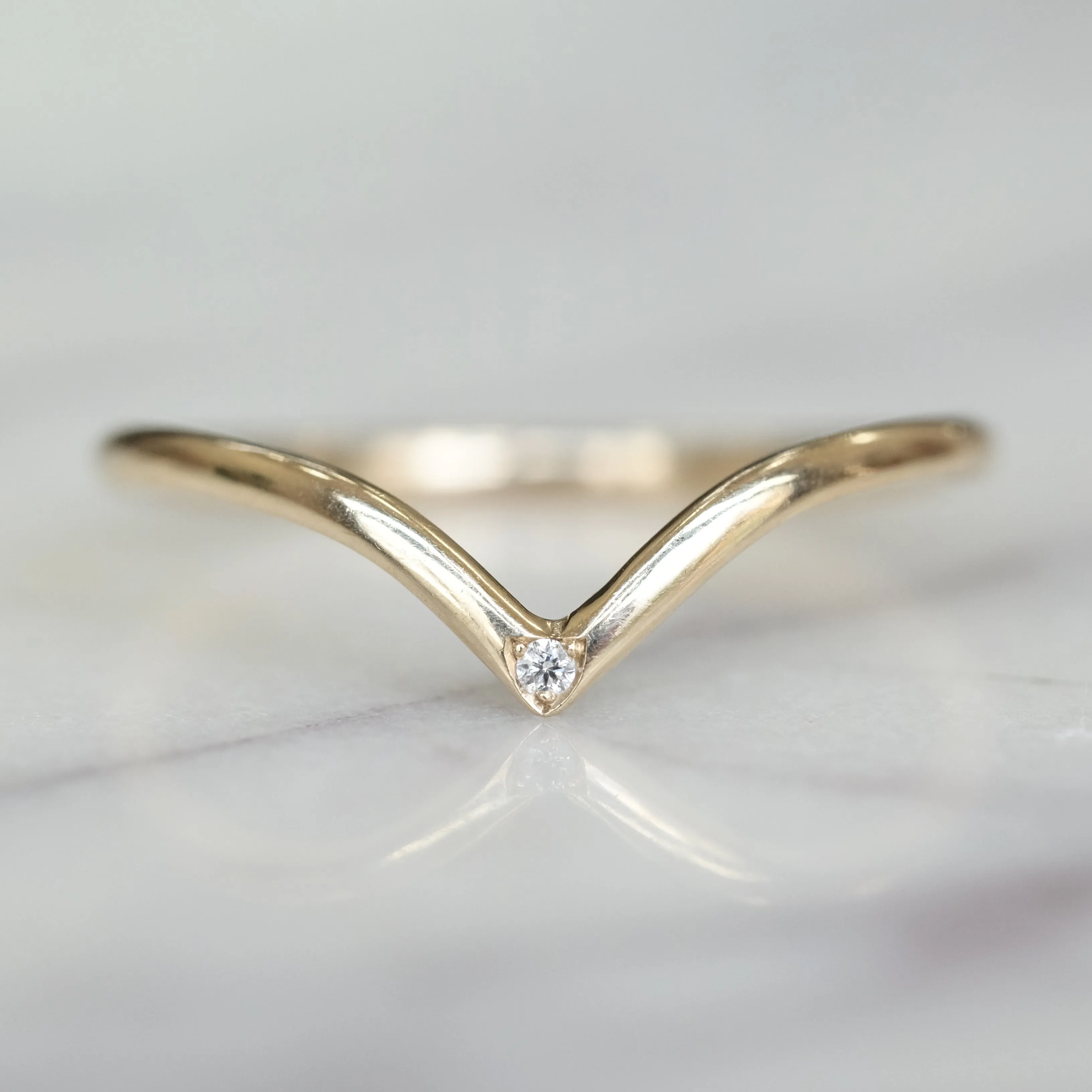 Single Diamond Vivian Wedding Band, 14k Yellow Gold