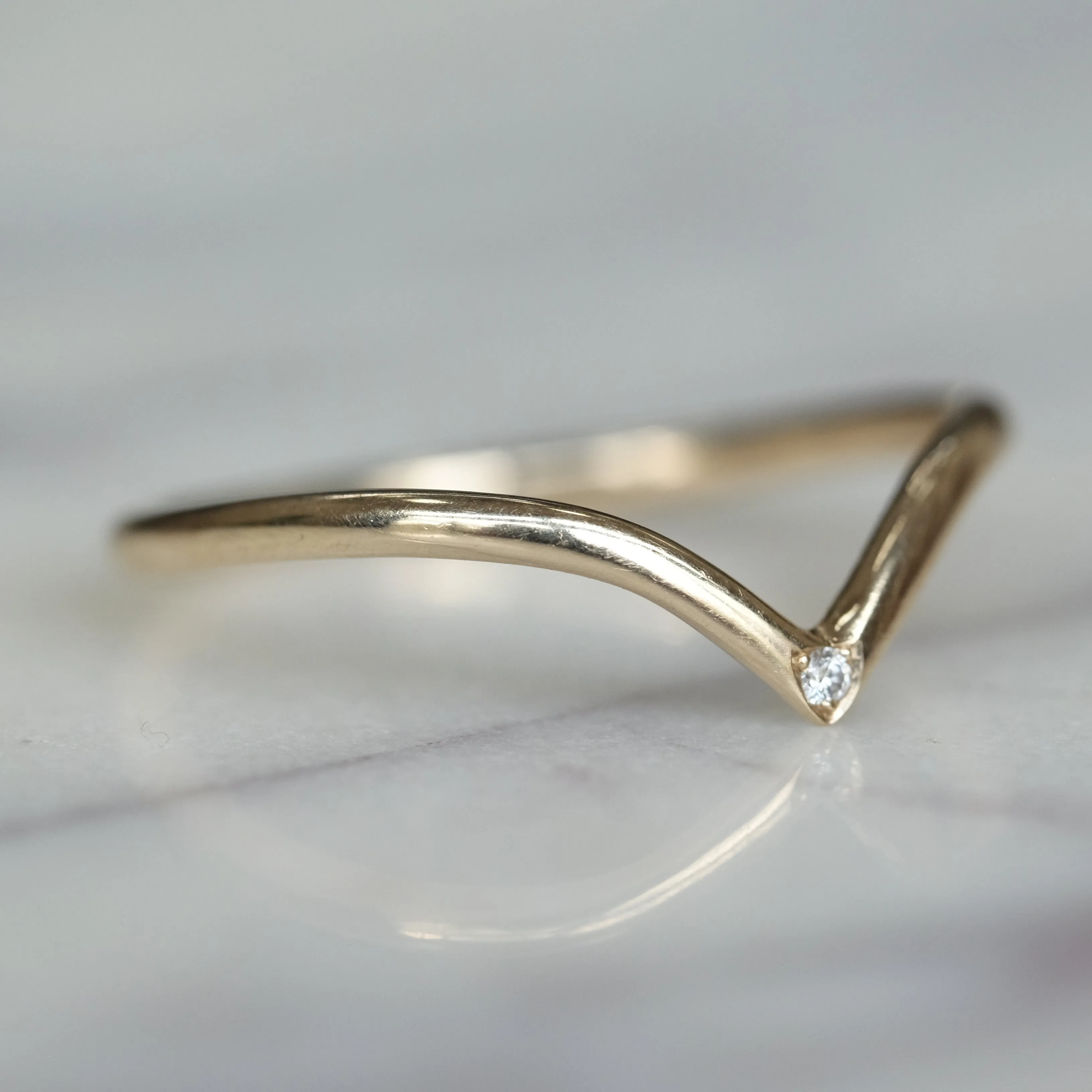 Single Diamond Vivian Wedding Band, 14k Yellow Gold