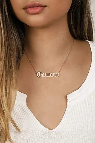 Stainless Steel 12 Zodiac Old English, Nameplate Pendant Necklace