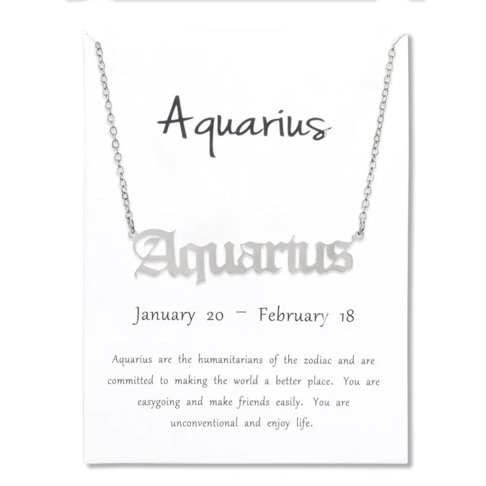 Stainless Steel 12 Zodiac Old English, Nameplate Pendant Necklace