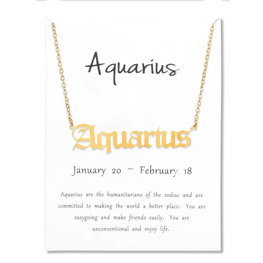 Stainless Steel 12 Zodiac Old English, Nameplate Pendant Necklace