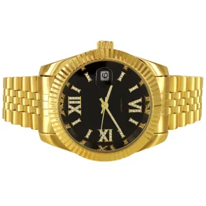 Stainless Steel Icy Roman Dial Date Gold Tone Automatic Watch