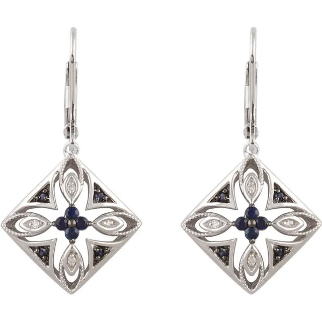 Sterling Silver Blue Sapphire & .04 CTW Diamond Lever Back Earrings