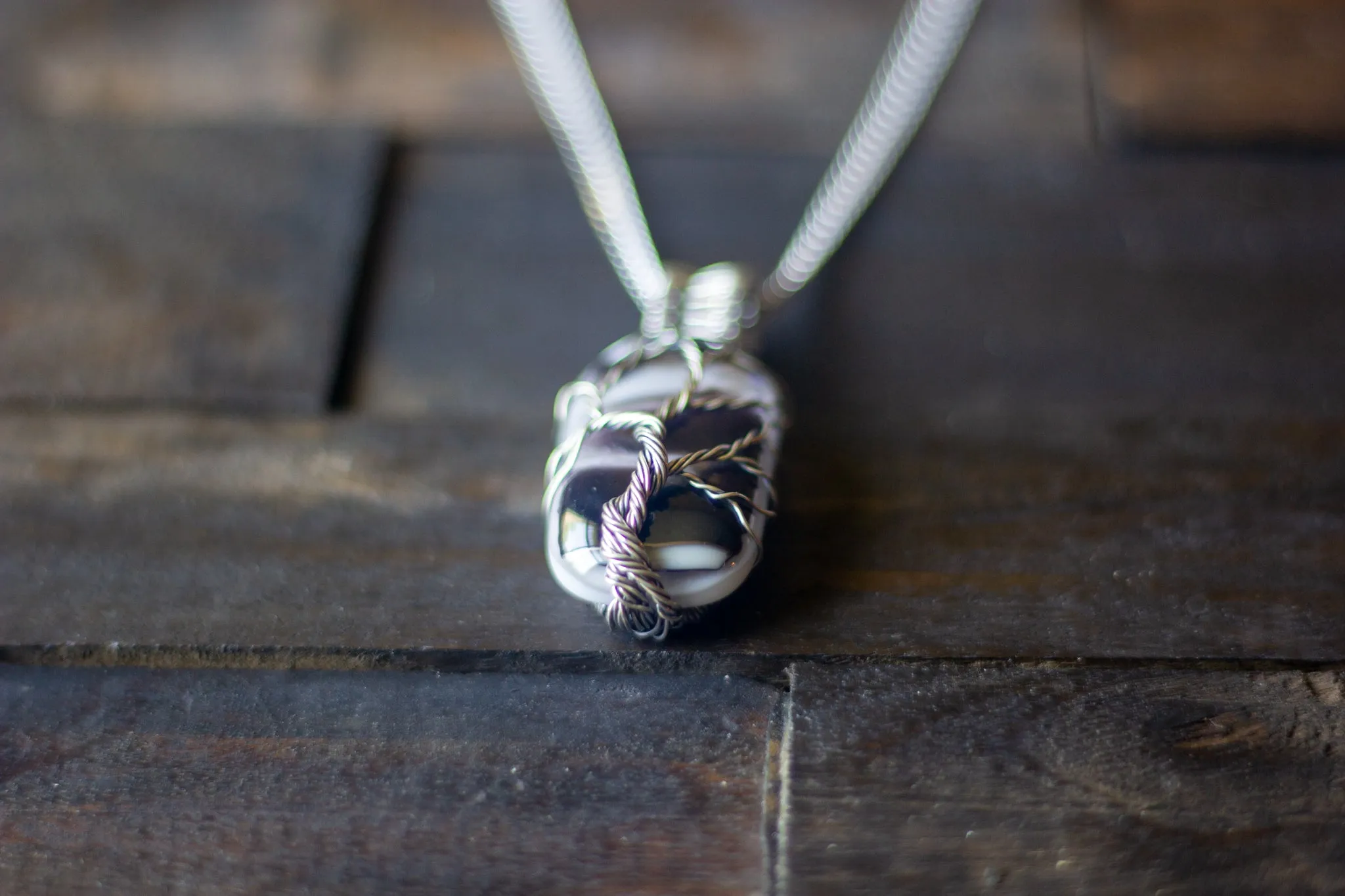 Sterling Silver Tree of Life Pendant with Black and White Fused Glass