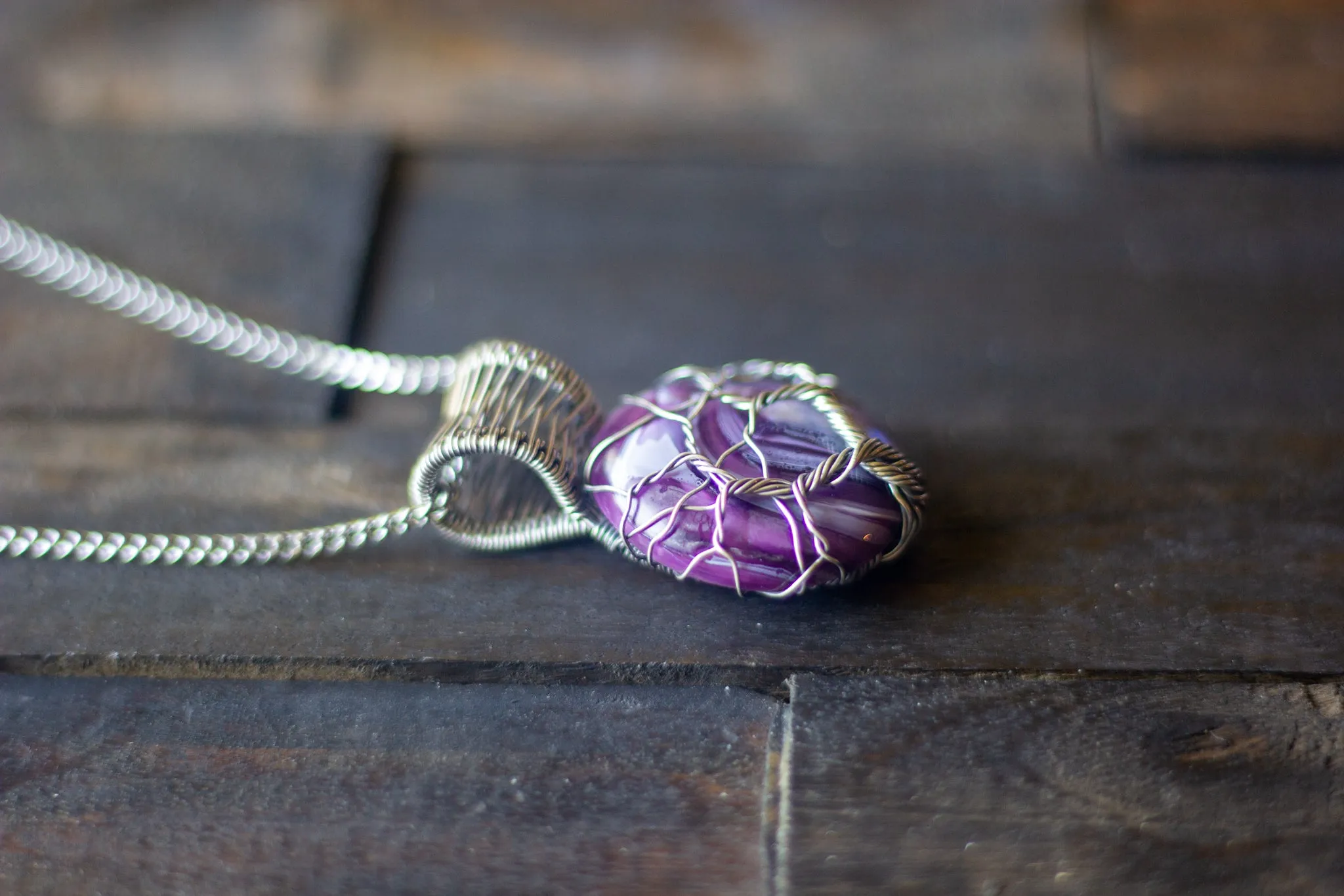 Sterling Silver Tree of Life Pendant with Purple and White Fused Glass