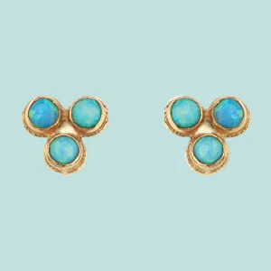 Stud 9 KT Gold Earrings for woman Blue Opal designer Earrings