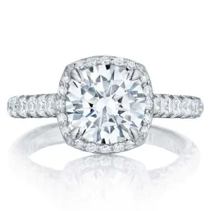 Tacori Petite Crescent Round With Cushion Bloom Engagement Ring Semi-Mounting in 18K White Gold