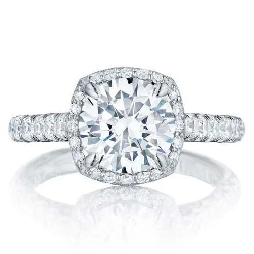 Tacori Petite Crescent Round With Cushion Bloom Engagement Ring Semi-Mounting in 18K White Gold