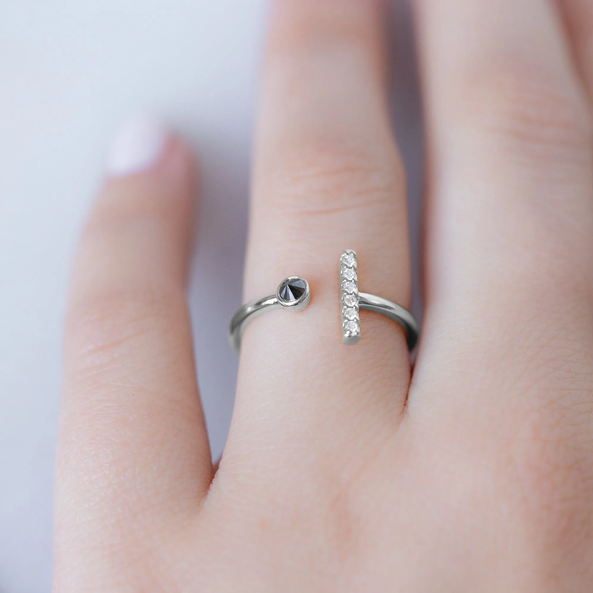 The Black   White Diamond Linea Ring | 14K White Gold