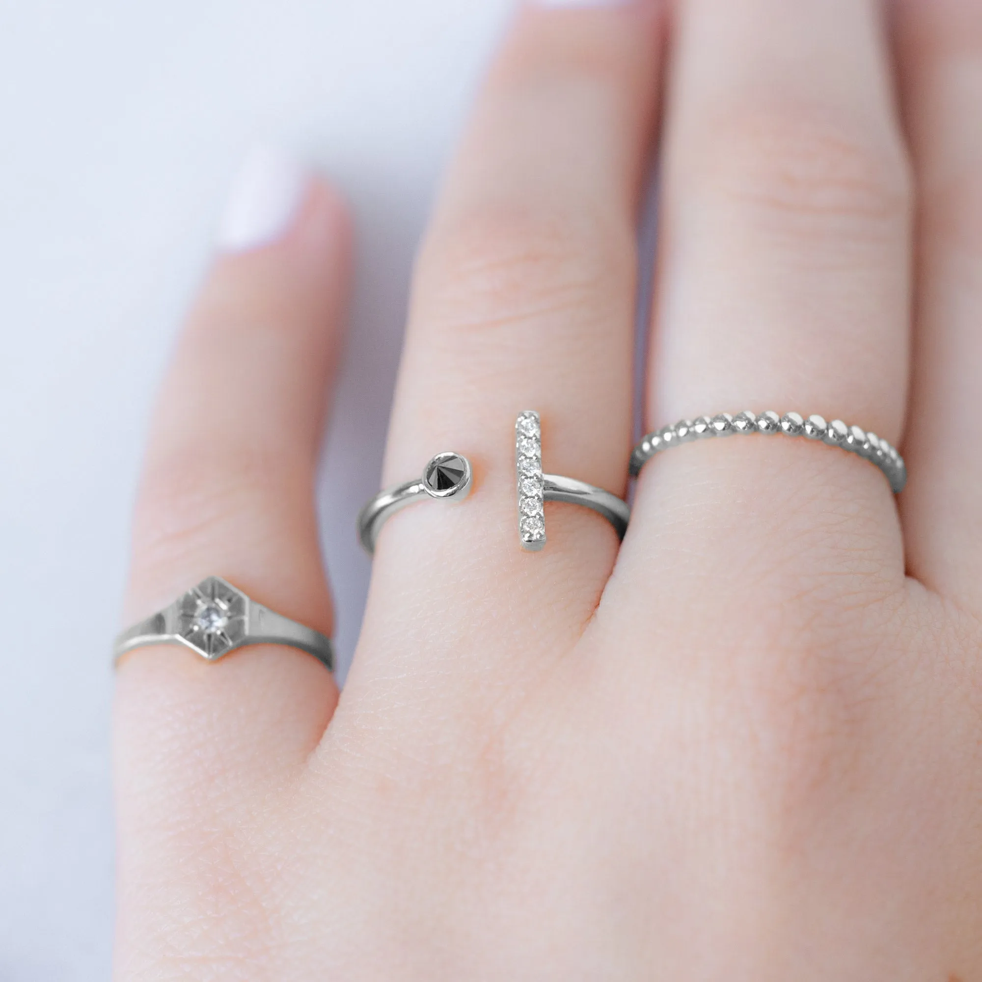 The Black   White Diamond Linea Ring | 14K White Gold