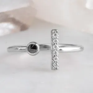 The Black   White Diamond Linea Ring | 14K White Gold