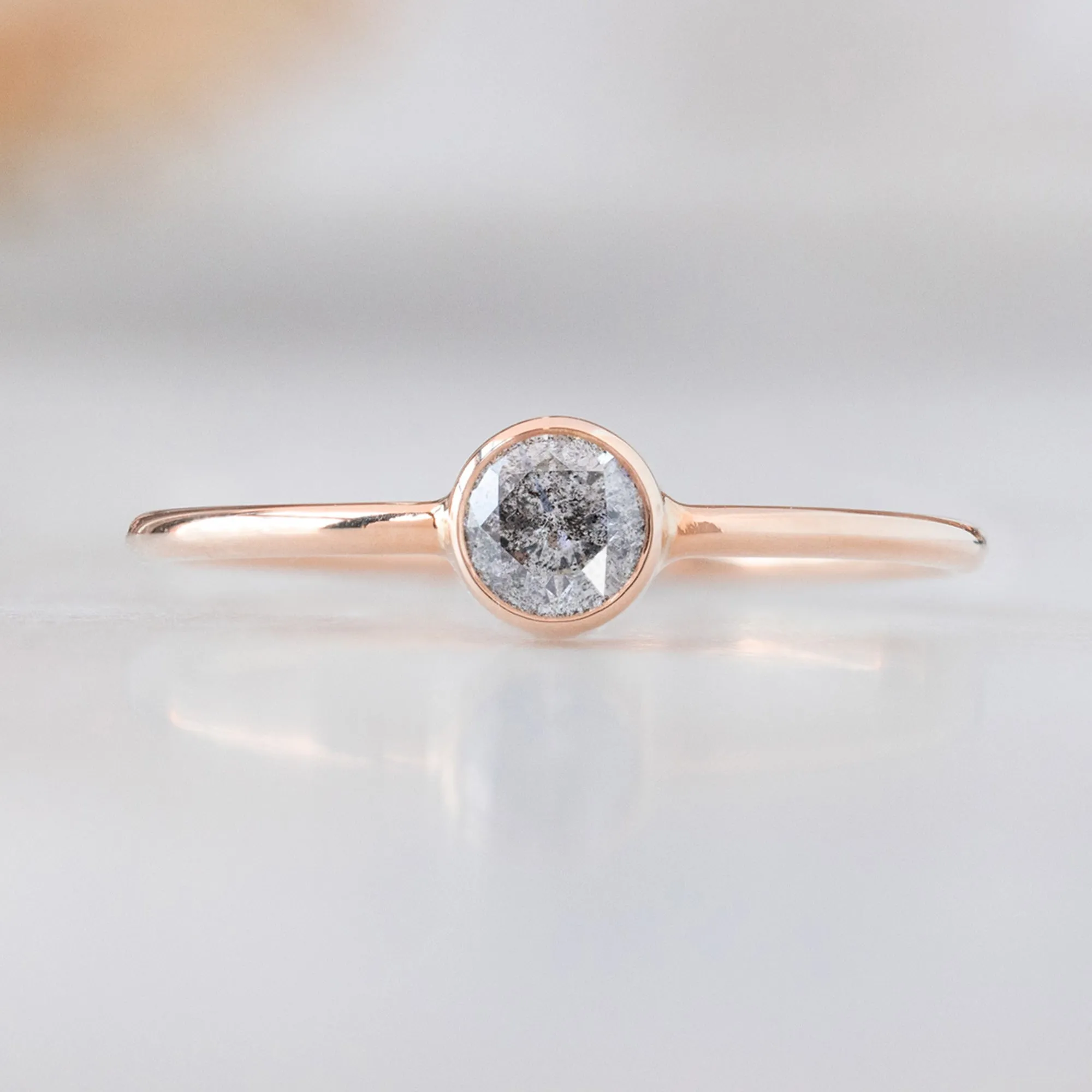 The Round Salt and Pepper Diamond Stacking Ring | 14K Rose Gold