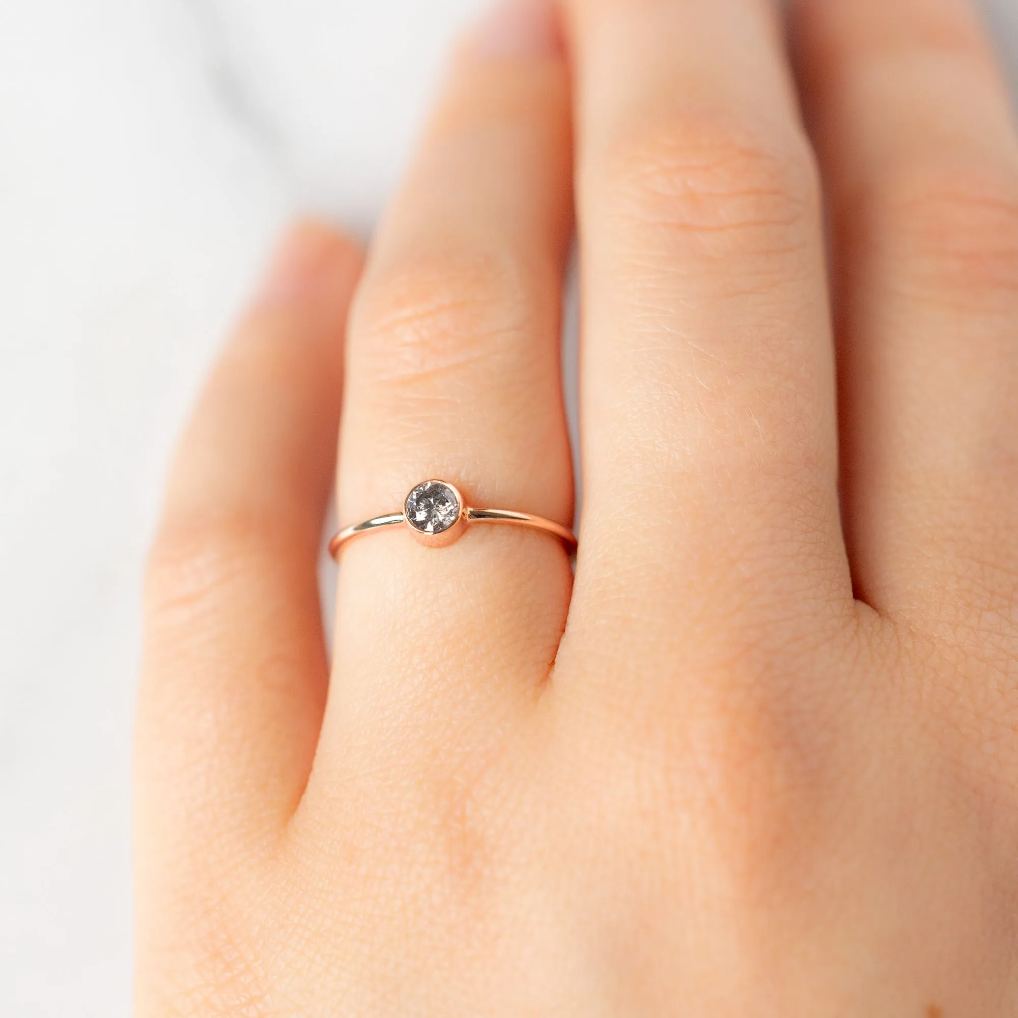 The Round Salt and Pepper Diamond Stacking Ring | 14K Rose Gold