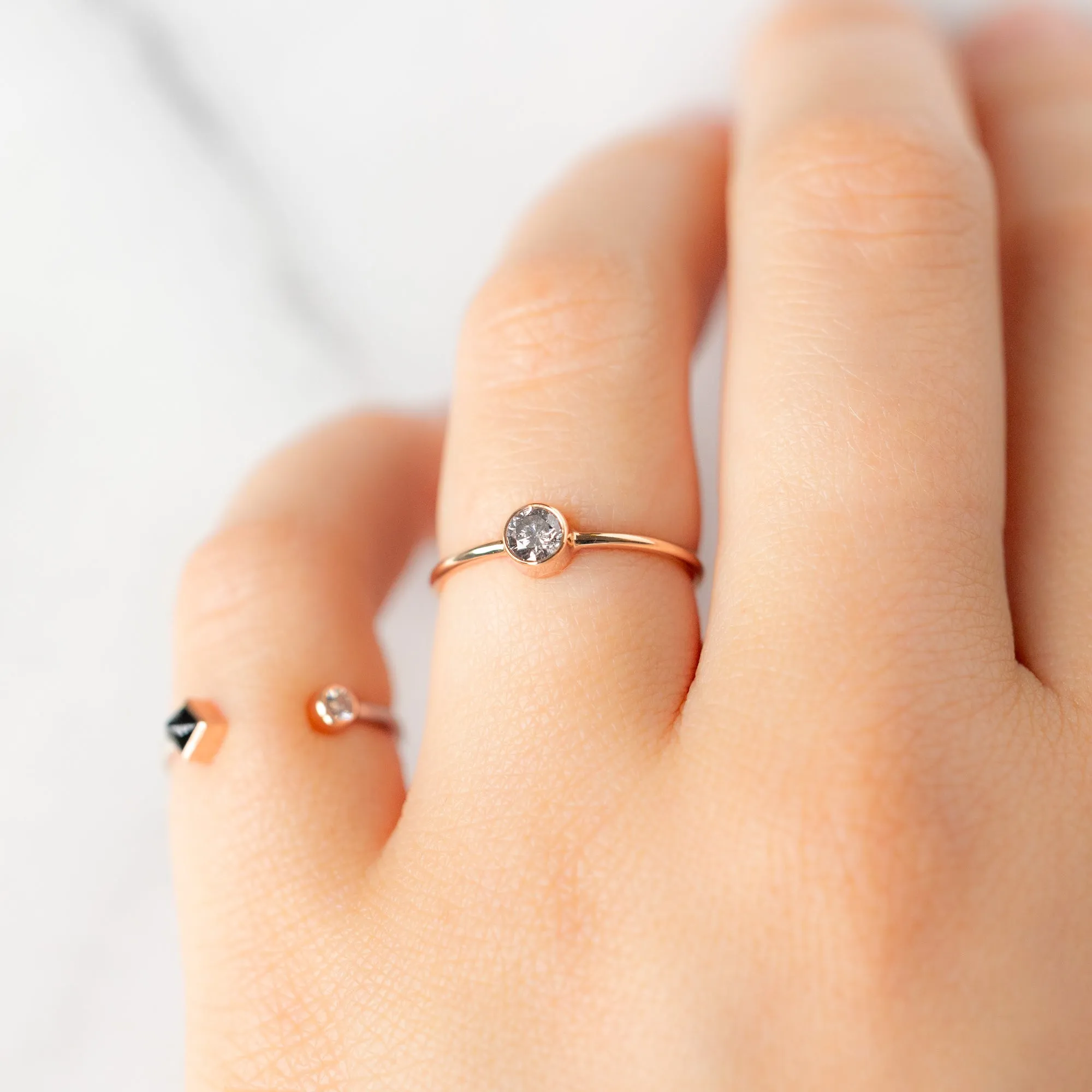 The Round Salt and Pepper Diamond Stacking Ring | 14K Rose Gold