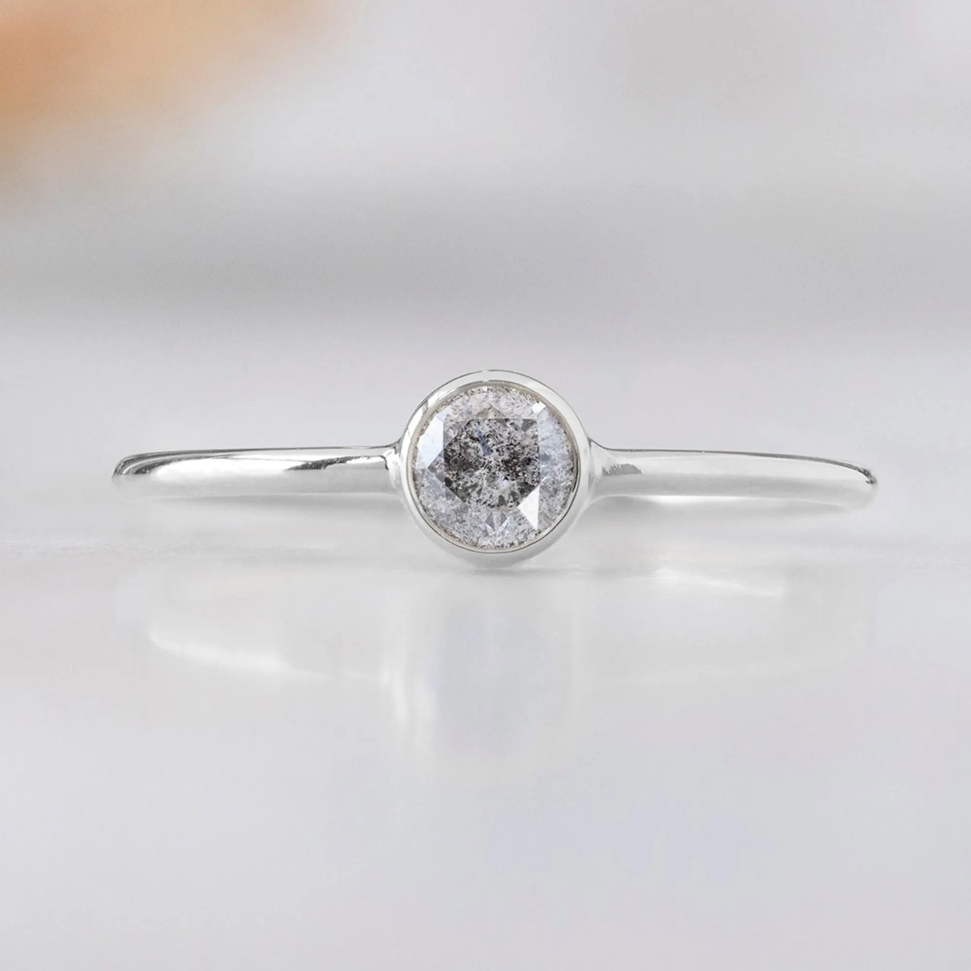 The Round Salt and Pepper Diamond Stacking Ring | 14K White Gold