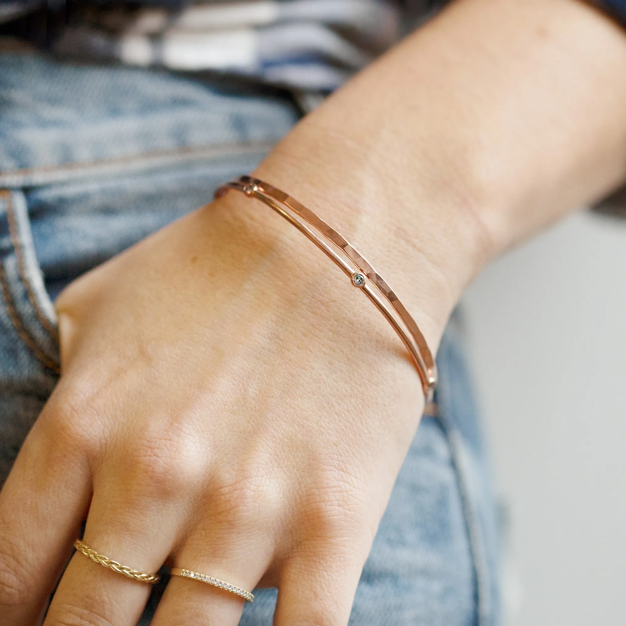 The Salt and Pepper Diamond Constellation Bangle | 14K Rose Gold