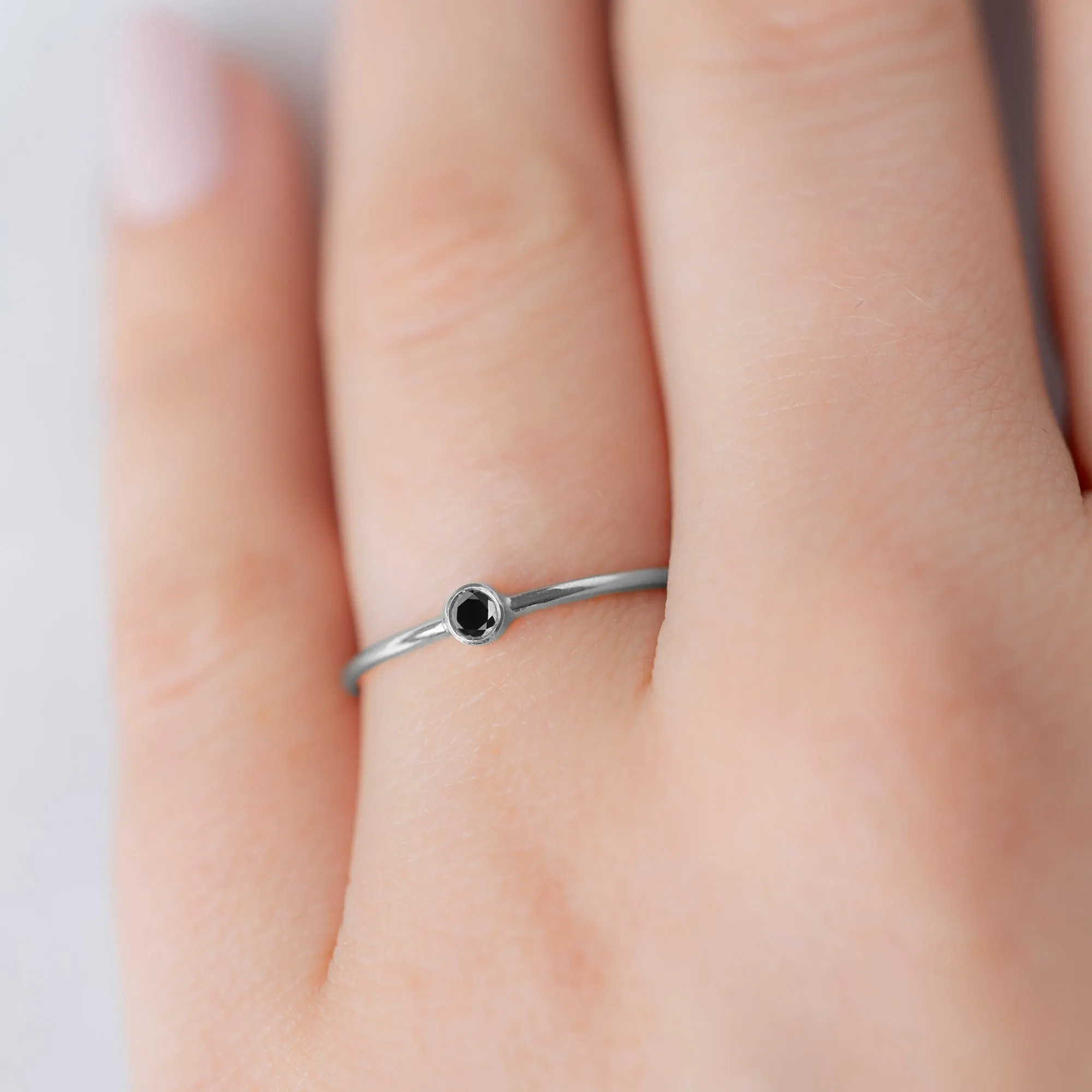 The Teensy Custom Black Diamond Stacking Ring | 14K White Gold