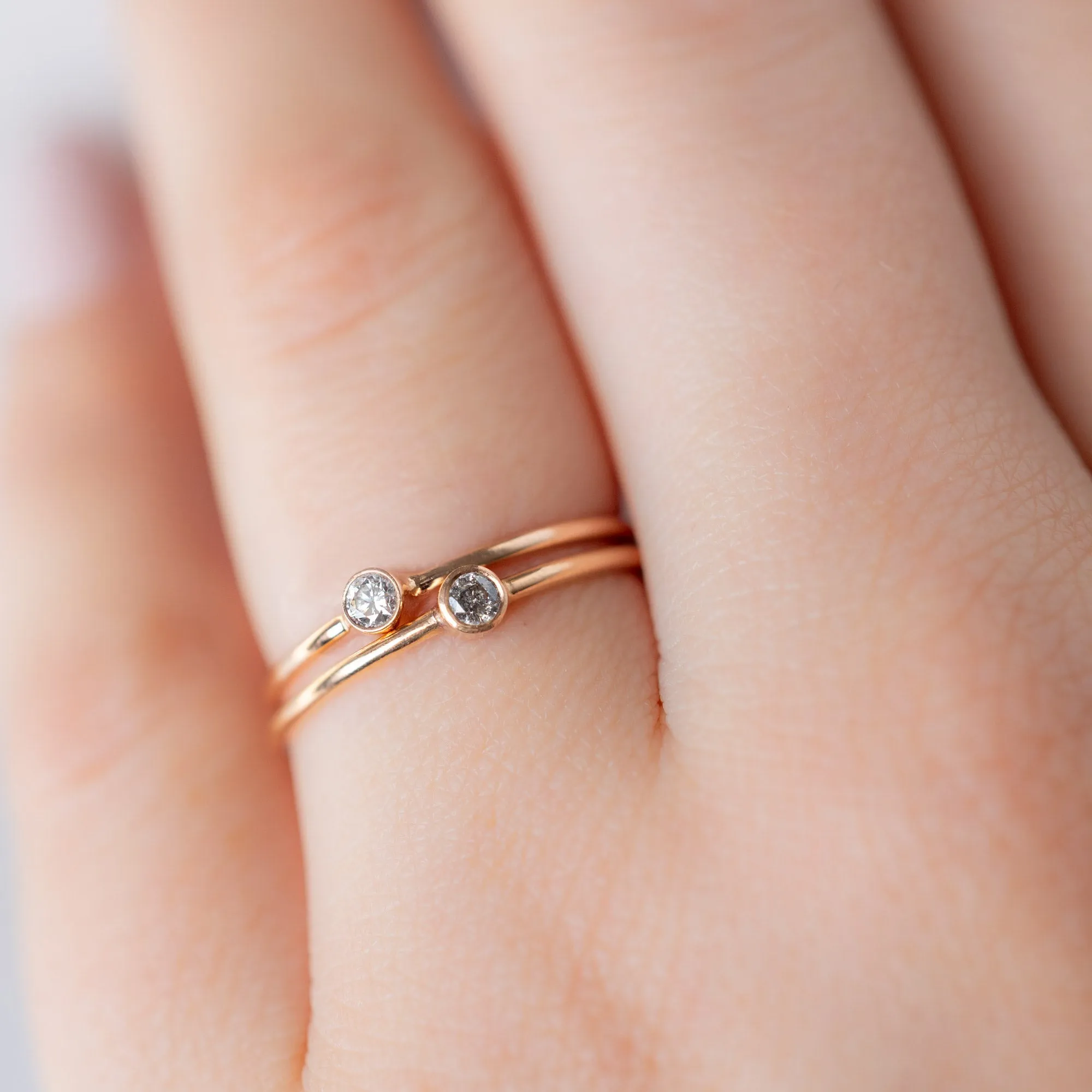 The Teensy Custom Salt and Pepper Diamond Stacking Ring | 14K Rose Gold