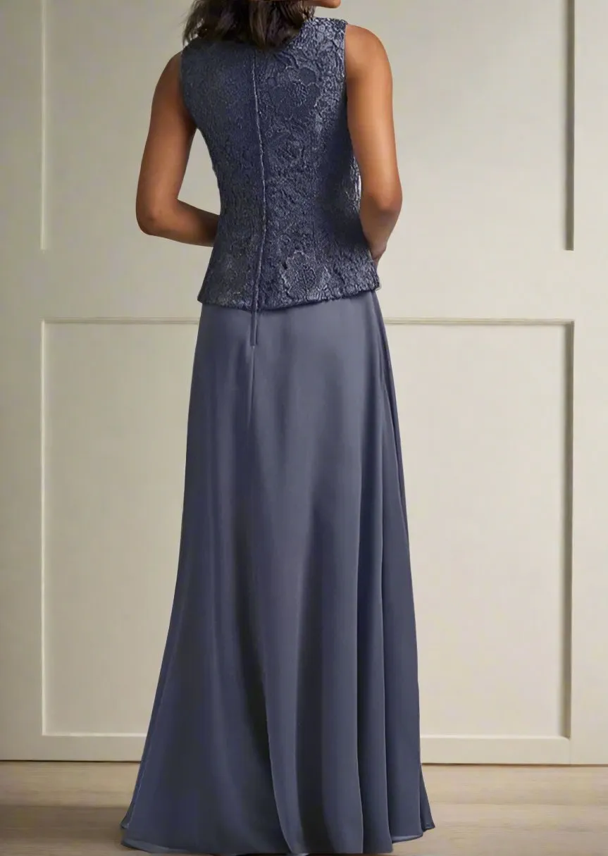 Three Piece Square Neck Floor Length A-Line Mother of the Bride Dress